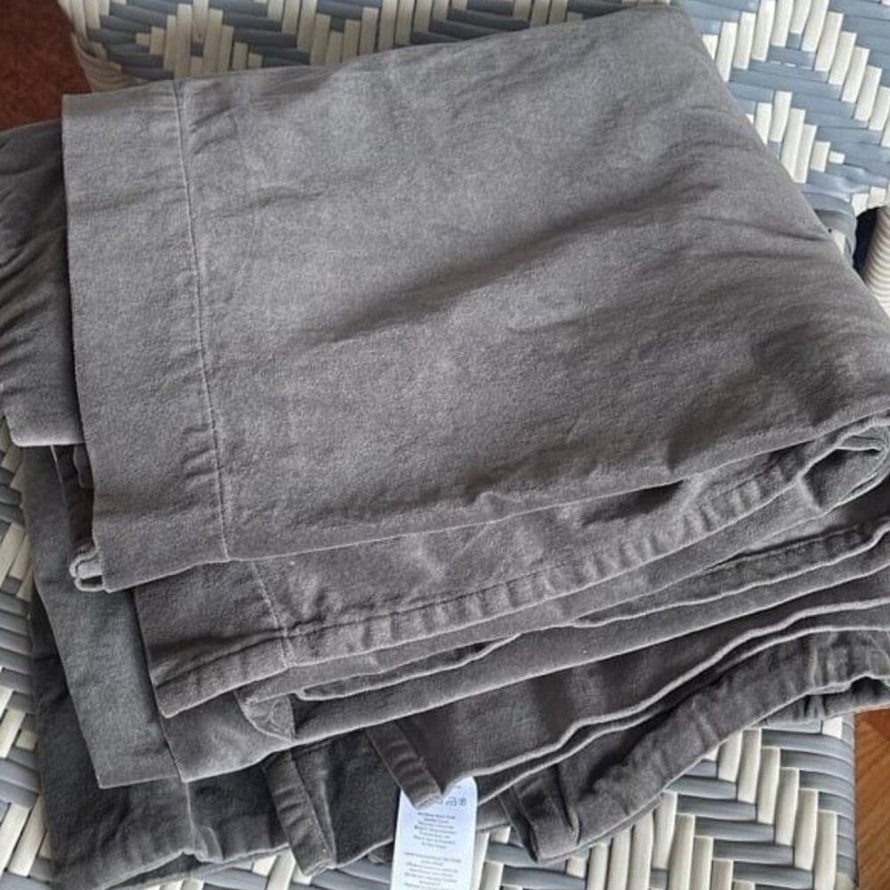 (2) West Elm cotton velvet pole top drapes. Gray. 48x84”